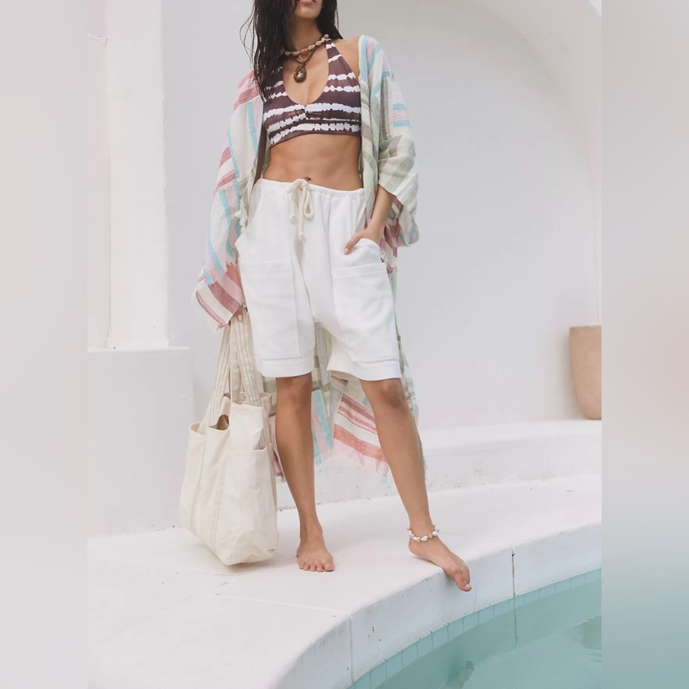 Free People Patchwork Sail Away 100% Linen Kimono